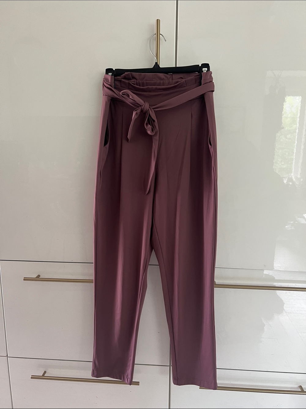 Paperbag Waist Tie Trousers in Mauve
